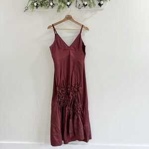 Designer Nataya Wine iridescent ruffle maxi dress